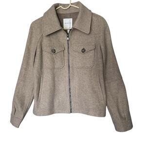 Avec Les Filles Felted Zip-Up Jacket Womens S Oatmeal Beige Minimalist Fall Cozy